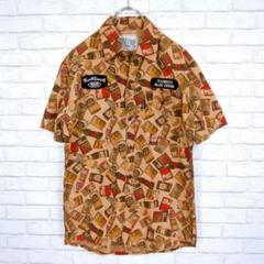 00s　半袖　ワッペン　総柄　くるみボタン　柄シャツ
