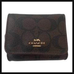 【美品】 coach コーチ 三つ折り財布 シグネチャー ダークブラウン