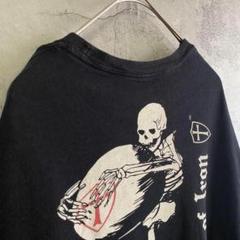 古着 アメリカ輸入 スカル ガイコツ Tシャツ 半袖 プリント 十字架 黒色