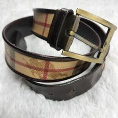 バーバリー ベルト ノバチェック ホースロゴ ゴールド金具 茶 赤 バーバリー ベルト ノバチェック ホースロゴ ゴールド金具 茶 赤