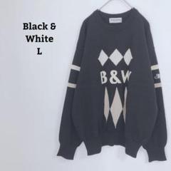 ブラックアンドホワイト　ニット　セーター　ゴルフウェア　ジャガードニット　毛　Ｌ