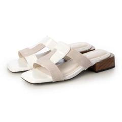 【新品】マフモフ★異素材 スクエアトゥ サンダル 白／S