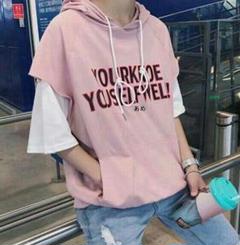 パーカー半袖Tシャツ カジュアルフェったり 大きいサイズ トップス カッw