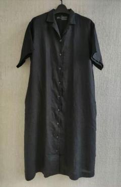 無印良品 MUJI 黒 半袖 シャツワンピース M-L