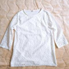ティネティエ◇レースブラウス ふわー刺繍 七分袖トップス オフィスカジュアル S