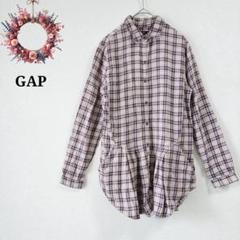 GAP ギャップ◇ミドル丈シャツ チュニック 長袖 チェック柄 ポケット XS