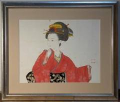 【真作】絵画　日本画　美人画　和装の女性と情緒あふれる灯籠の情景　V80 真作】絵画 日本画 美人画 和装の女性と情緒あふれる灯籠の情景