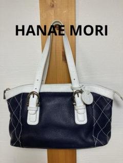 未使用品✨ハナエモリ　フォーマル　レザー　ハンドバッグ　筒形　ネイビー×ホワイト 未使用 HANAE MORI ハナエモリ 可愛い円柱型ハンドバッグ
