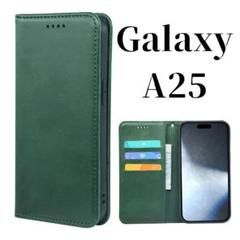 Galaxy A25 5G レザー スリム 手帳型 ケース カバー グリーン