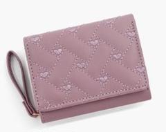 紫 ハート刺繍入り三つ折り財布　パープル カードケースコインケース小銭入れサイフ