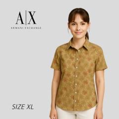 美品 アルマーニエクスチェンジ 総柄 楊柳 リーフ柄 半袖シャツ ベージュ XL
