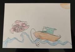 車 子供のイラスト ホワイトカード ハンドメイドのサムネイル