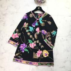 近年美品 LEONARD レオナール カンカン 花柄 チュニック 42