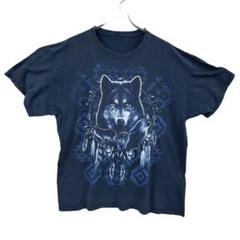 メンズ半袖Tシャツ　黒　L 相当　アニマル柄　オオカミ ヴィンテージ【4183】