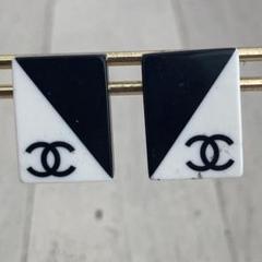 CHANEL シャネル イヤリング スクエア型 ブラック×ホワイト