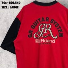 70s~ ローランド GR ギターシステム 半袖 Tシャツ 企業 レッド