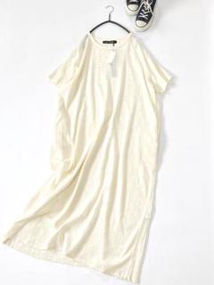 新品未使用♪ミズイロインド上品ゆったりクレープクルーネックロングワンピース♪