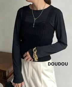 【DOUDOU】2枚set ロングTEE カットソー ホワイト×ブラック オフホワイト メンズ Tシャツ 長袖 OFF-WHITE ブランド トップス
