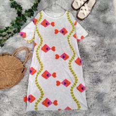 #グラニフ#半袖#ワンピース#ハラダオサム#新品#Ｆ グラニフ×ツペラツペラ◎膝丈ワンピース 半袖 総柄 魚模様(F