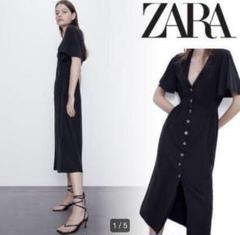 ZARA ネイビー　ボタン付きワンピース
