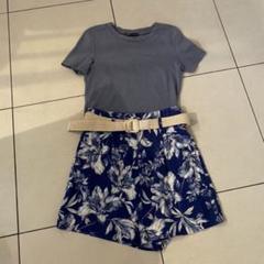 ZARA グレー トップス 花柄ショートパンツ セットアップ　キュロット