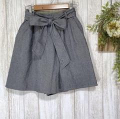 【クリアインプレッション】キュロットパンツ ショート ウエストリボン 綿麻混 S