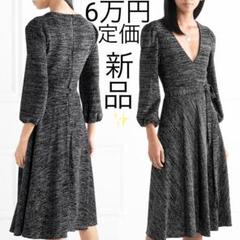 新品 alice+olivia ラメジャージー×パフスリーブ フレアワンピース