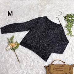 【美品】Ｖネックニットプルオーバー　黒×白　M ウール混　レーヨン混　薄手　羽織