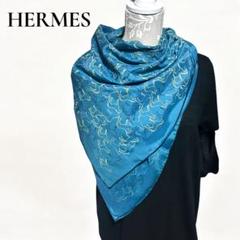 ❤お得なお品❤クリーニング済 コットンストール ネイビー エルメス ふんわり軽い HERMES エルメス ストール アイボリー刺繍コットンストール