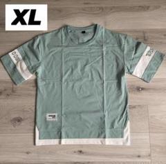 Tシャツ　XL トップス　レイヤード風　重ね着風　半袖　メンズ　グリーン