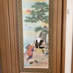 人気No.1 高砂之図 絹本彩色画 【 葆 光 筆 】 自題共箱 タトウ箱付軸先木 絵画