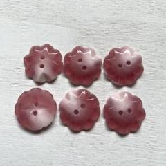 ボタンまとめ売り6個グラデ花　桃