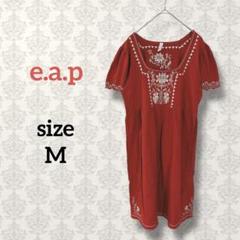 e.a.p【M】半袖コットン刺繍ワンピース ストレッチ 綿 レッド系 伸縮性
