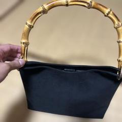 黒 スエード バンブーハンドル ハンドバッグ