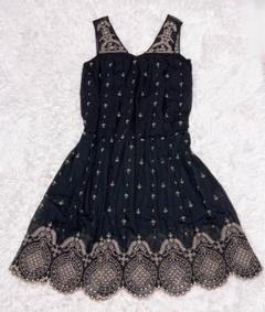 BCBG Maxazria 刺繍 ノースリーブ ワンピース コットン シルク 黒