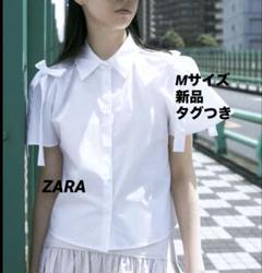 リボンポプリントトップス ZARA S ZARA - ZARA リボンポプリントップス 完売Sサイズの通販 by