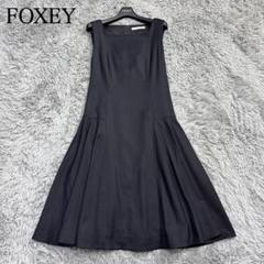 12万✨フォクシー タックフレアワンピースドレス スクエアネック ミッドナイト