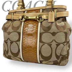 COACH コーチ トートバッグ シグネチャー キャンバス パイソン レザー