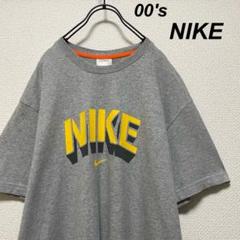 希少 00s オールドナイキ ロゴTシャツ イエロープリント グレー デザイン◎