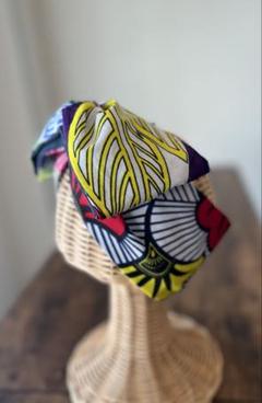 アフリカン柄パッチワーク×ネイビー　ワイヤーターバン handmade