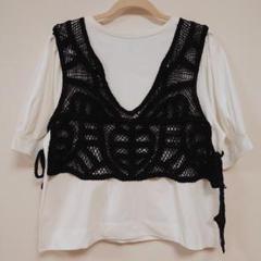 タグ付き新品★ZARAのクロシェ編みフラワートップス★Lサイズ★ブラック色 ZARAザラ☆フラワー柄クロシェ編み付きトップス (ZARA/トップス