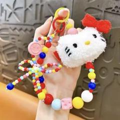 新品未使用】キティちゃん ビーズストラップ バックキーホルダー