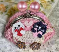 猫とハートのがま口財布
