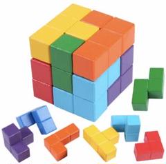 立体　パズル テトリス　モンテッソーリ教育　カラフル　木製　知育玩具