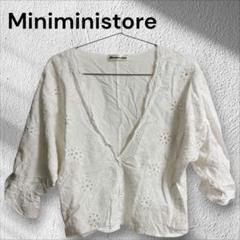 Miniministore 刺繍入りホワイト五分袖シャツ