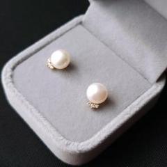 010Pz【高品質✨】ピアス　一粒パール　小粒ダイヤ　S999　純銀　大人可愛い m71061963822_1.jpg?1753528819