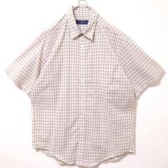 【RENOWN】　半袖　シャツ　メンズ　古着　L レナウン　チェック　ベージュ