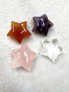 天然石 星型カービング 4個セット パワーストーン お守り 水晶 アメジスト