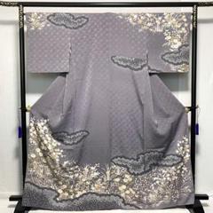 D811 訪問着　花模様　正絹　着物　袷　極美品 正絹単衣訪問着 レンタルフルセット「扇に波花宝尽くし刺繍