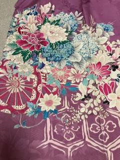 アンティーク着物 訪問着 美しい花模様 乱菊 刺繍 鳥の子色 AK-5018